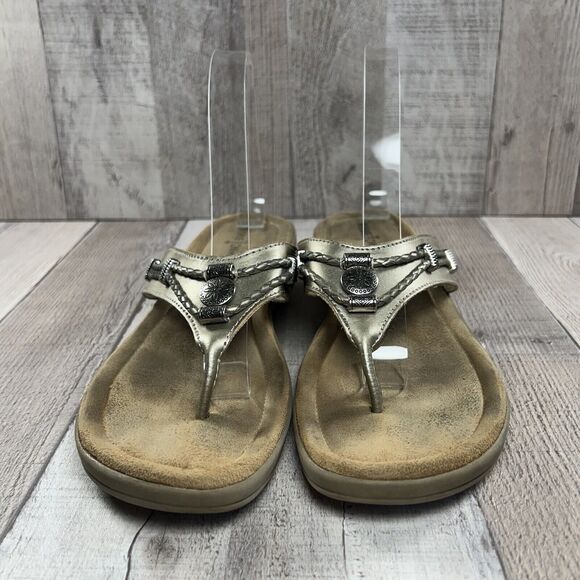Minnetonka Women's Silverthorne Thong Sandals Flip Flops Leather Gold Size 9 - Picture 4 of 13
